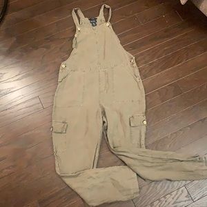 100% linen green cargo style jumpsuit